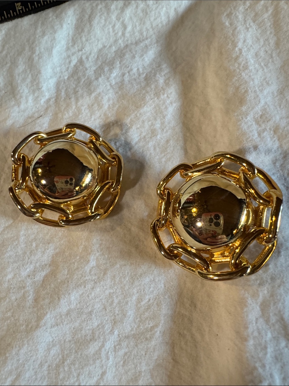 Vintage Gold Chain-Link Dome Two Tone Clip Earrings - Women Jewelry
